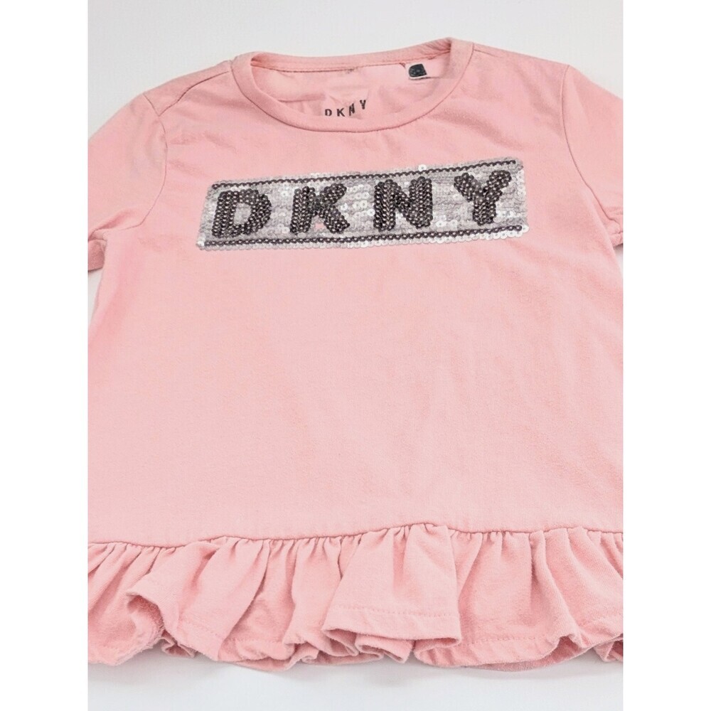 DKNY Girls' (Size 6) Long Sleeve Tee/Top w/Sequins Logo & Ruffled Hem - Picture 3 of 12